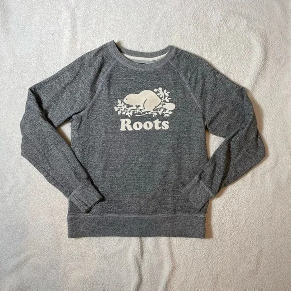 Roots  Logo Salt & Pepper Crewneck Fitted Sweatshirt - Picture 10 of 14